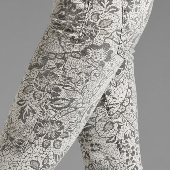 CURRENT ELLIOTT New Jeans Ankle Skinny Light Grey Black Lace Floral Women's HPπ - Picture 8 of 17